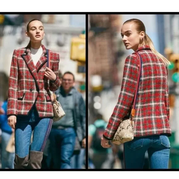 NWT VERONICA BEARD HARRIET CUTAWAY DICKEY BLAZER JACKET PLAID CHECK TWEED RED 8 - Picture 15 of 15